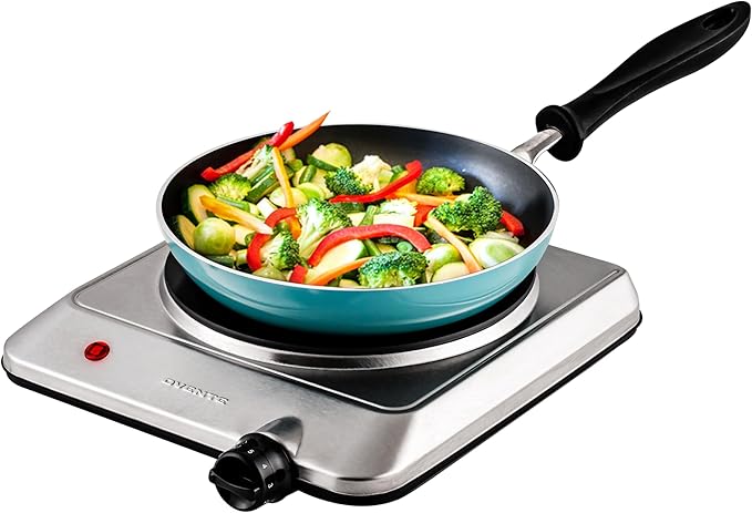 OVENTE Countertop Infrared Single Burner, 1000W Electric Hot Plate w/ 7.5” Ceramic Glass Cooktop, 6 Level Temperature Setting & Easy to Clean Base, Compact Stove for Home Dorm Office, Silver BGI201S