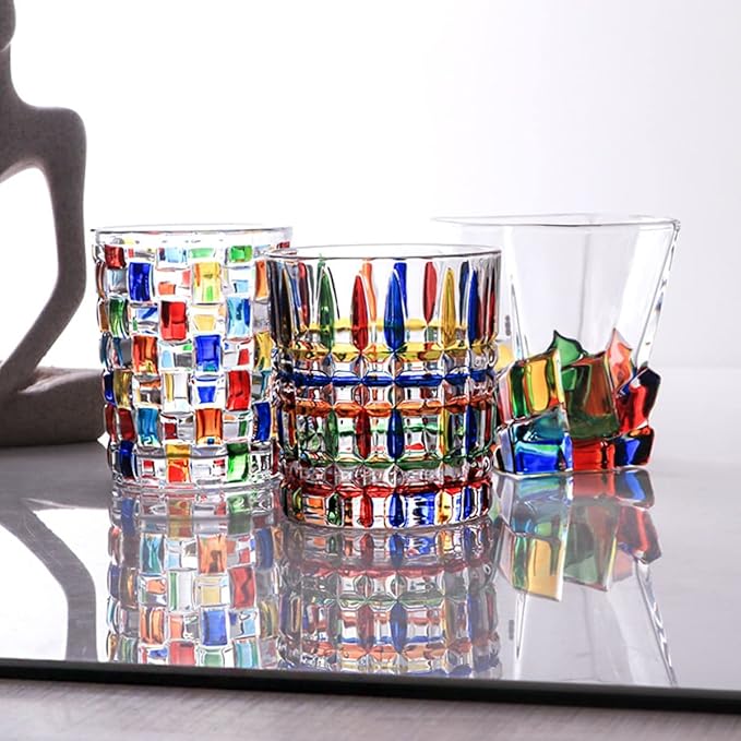 Colorful Drinking Glasses, Hand Painted Colored Water Glasses, Multicolor Water Glasse,Whiskey Wineglass Glasses,Tumbler Glasses (Ice cube)