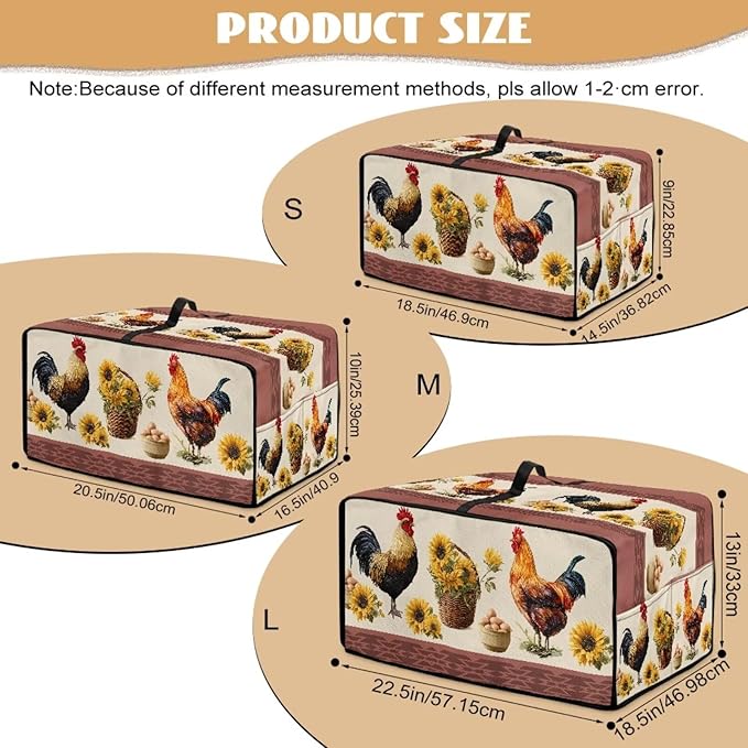 Air Fryer Toaster Oven Dust Cover Washable Convection Oven Cover Farmhouse Kitchen Appliance Protector Decorations Countertop Accessories, M, Rooster Chicken Eggs Sunflower