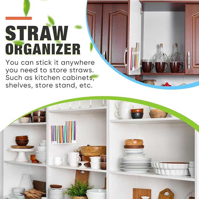 Qinyoung Acrylic Straw Holder for Cabinet Door with Double Sided Adhesive Tape Reusable Straw Organizer Tumbler Storage Kitchen Accessories Container for Counter Cupboard(Classic,Extra Large,Clear)