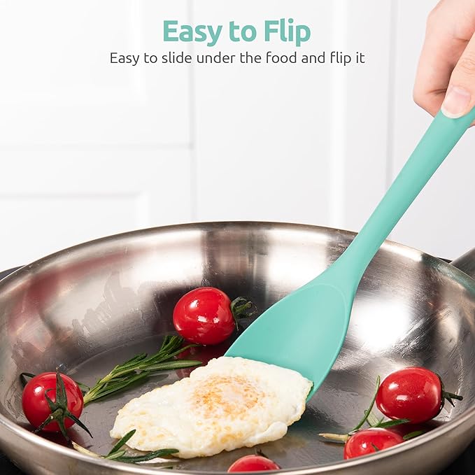 U-Taste 18/8 Stainless Steel Measuring Cups and Spoons Set of 12 and 600ºF Heat Resistat Silicone Flexible Baking Spoon Spatula & Cooking Scoop Spoonula (Aqua Sky)