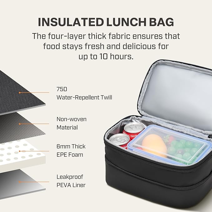 Everfun Womens Lunch Box Two Compartments Insulated Lunch Tote Bag Large Leakproof Soft Cooler Valentine's Day Gifts for Work Picnic Travel
