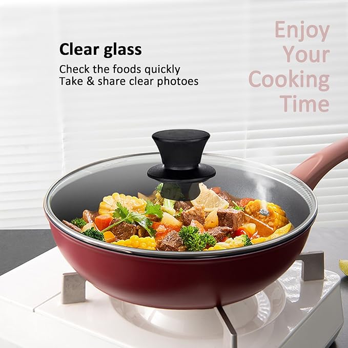 14 Inch Glass Lid For Pots, Pans and Skillets, Clear Glass Lid Replacement with Steam Vent, Stainless Steel Covers, Fit large Frying Pan With Inner dia 14.1-14.4 Inches