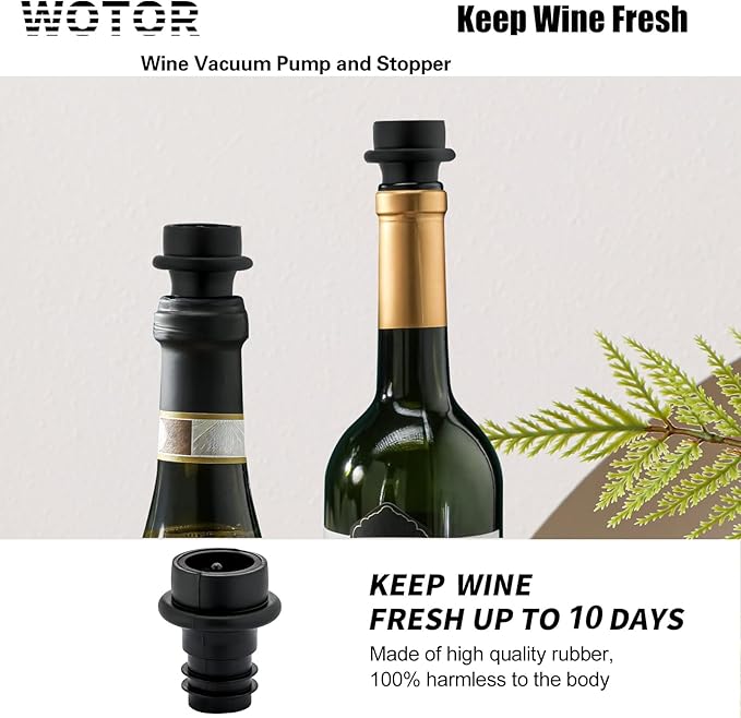 WOTOR Wine Stoppers Vacuum, Wine Saver, Wine Pump Vacuum Stoppers, Wine Preserver, Reusable Bottle Sealer Keeps Wine Fresh (Black, 24 Pieces)
