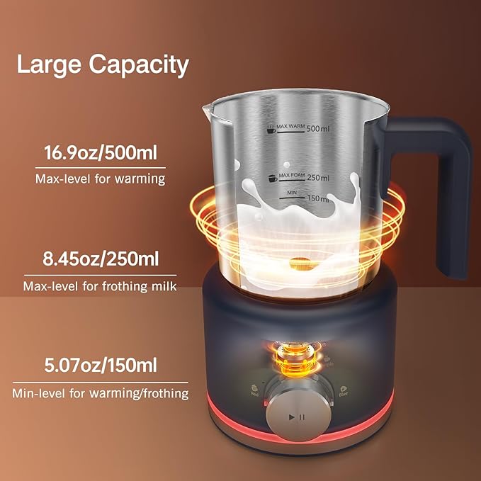 SIMPLETASTE Milk Frother, 4 in 1 Electric Milk Steamer, 16.91oz/500ml Automatic Warm and Cold Foam Frother for Coffee, Latte, Macchiato, Cappuccino, Hot Chocolate, Easy to Clean