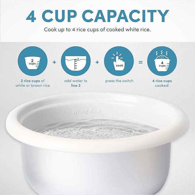 AROMA® CoreCoat Rice Cooker with Pop-Up Food Steaming Basket (4 Cups Cooked, 2 Cups Uncooked, 1 Qt)