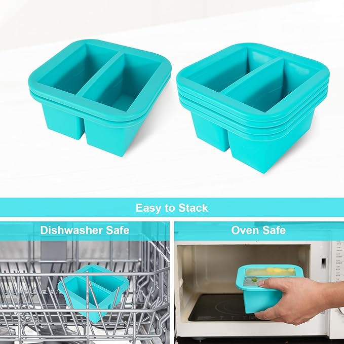 Silicone Freezer Tray with Lid 4 Pack Silicone Freezer Molds Ice Cube Tray Makes 8 Perfect 1 Cup Portions Soup Cubes Meal Prep Containers- Oven & Dishwasher Safe
