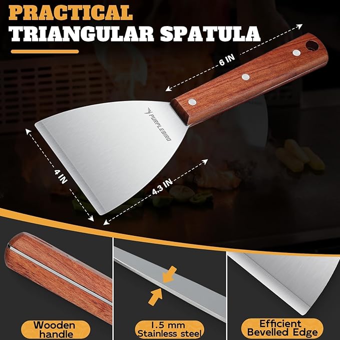 PURPLEBIRD Smash Burger Press Kit 3PCS Set, Stainless Griddle Spatulas Set with Professional Burger Smasher for Griddle, Heavy Duty Grill Press for Smash Burgers BBQ Grilling, for Men