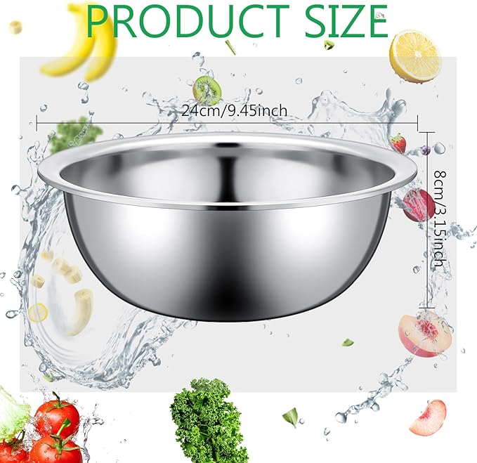 Pinkunn 12 Pcs Stainless Steel Mixing Bowls, Nesting Metal Salad Prep Bowls Bulk Reusable Baking Food Container Large Medium Small for Kitchen Hotel Restaurant Cooking, Silver (9.45 x 3.15 Inch)