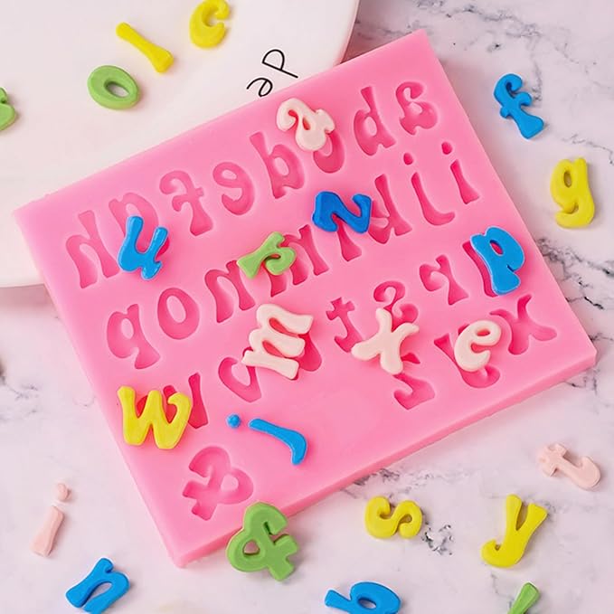 JOERSH 4PCS Silicone Letter Molds, Non-Stick 26 Letters and 0-9 Numbers Fondant Chocolate Molds for Dessert Cake Decorating, Cupcake Topper, Candy