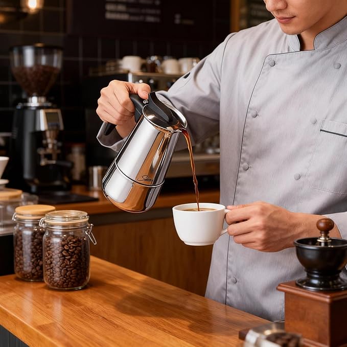 Espresso Maker 4 Cup Moka Pot Stainless Steel Percolator coffee pot, Compatible with Gas, Electric, Ceramic, and Induction stovetops(6.6 fl oz/200 ml)
