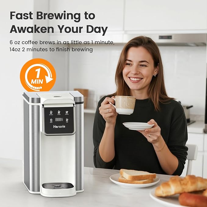 Horavie Single Serve Coffee Maker for K-Cup Pod & Grounds, Hot & Iced Coffee Maker, Strong Button Feature, 6 to 14oz Brew Sizes, 50oz Removable Reservoir, Fit 6.5" Mugs, Stainless Steel, White