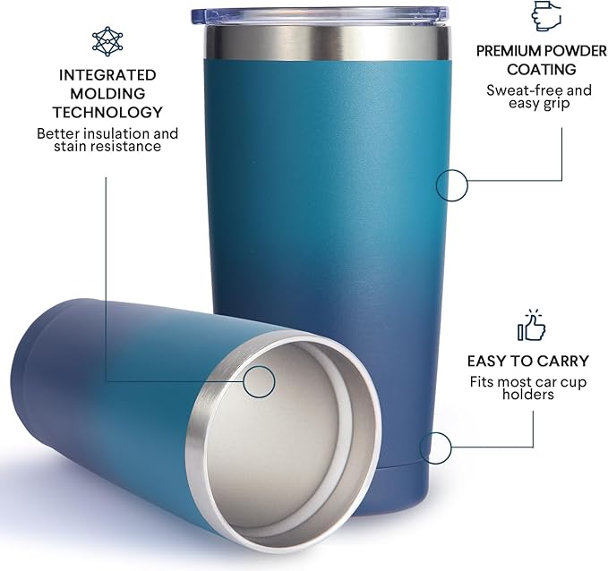 Volhoply 20oz Stainless Steel Tumbler with Lid and Straw Bulk 4 Pack,Double Wall Insulated Travel Iced Coffee Mug Fits Cup holder,Powder Coated Cups for Cold Drinks,Gifts for Women（Dark Night,4 Set）