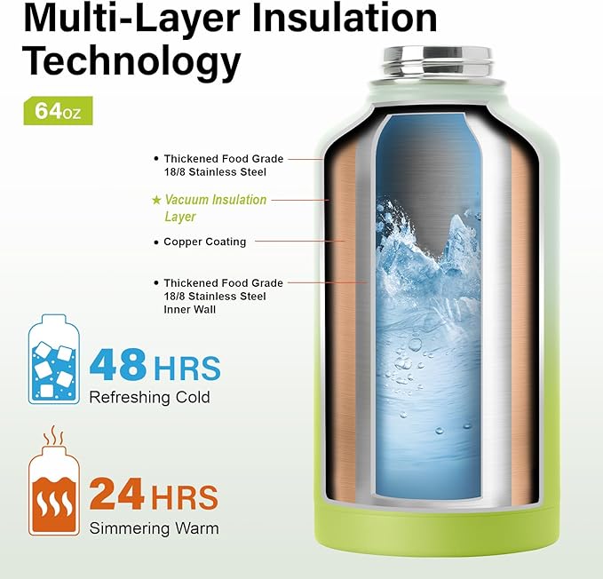 DYSANKY Insulated Water Bottle | Thickened Stainless Steel Vacuum Metal | Portable Sports Half Gallon Large Water Jug for Gym and Hiking with Straw, Carrier Bag, Handle Strap | BPA-Free 64 oz