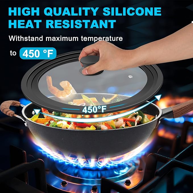 Universal Lids for Pots, Pans and Skillets, Fits 7", 8", 9", 10", 11", 12" Cookware, Universal Pan Lid and Pot Lid with Tempered Glass and Silicone Edging (2 Pack)