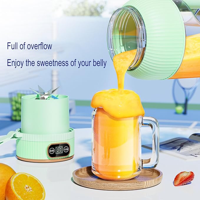 Large-capacity personal size blenders, powerful motor driving ten-blade cutter head, dual large-capacity batteries, TYPE-C fast charging head, 40Oz (1200ml) large capacity (green with lid)