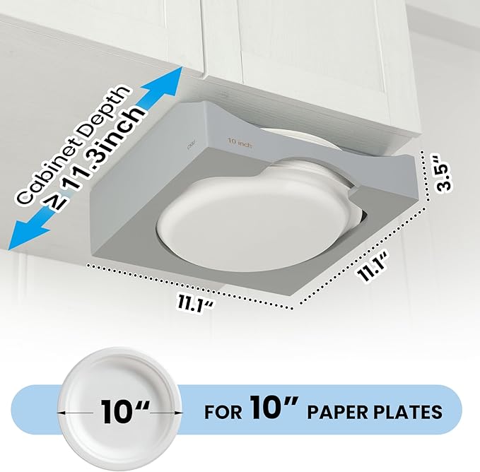 10-inch Paper Plate Dispenser Under Cabinet, Bamboo Paper Plate Holders, Kitchen Counter Vertical Plate Dispensers Holders Countertop Caddy (For 10-inch Plates,Gray)