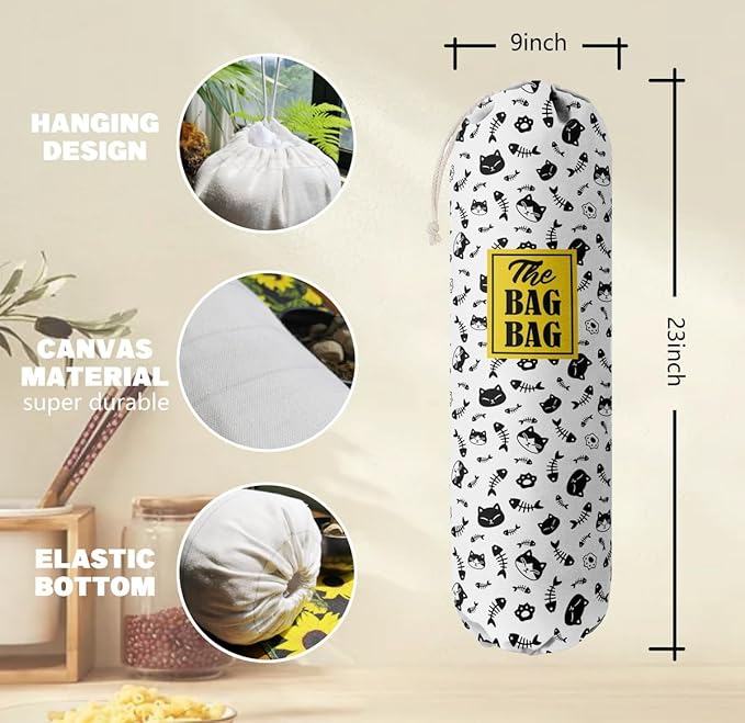 Grocery Bags Holder Organizer For Shopping Bags, Wall Mount Plastic Bags Storage Container Dispensers, Pet Lovers Home Kitchen Bags, The Bag Bag Grocery Bag Holder, Gifts For Women Cat Mom Dad (G-38)