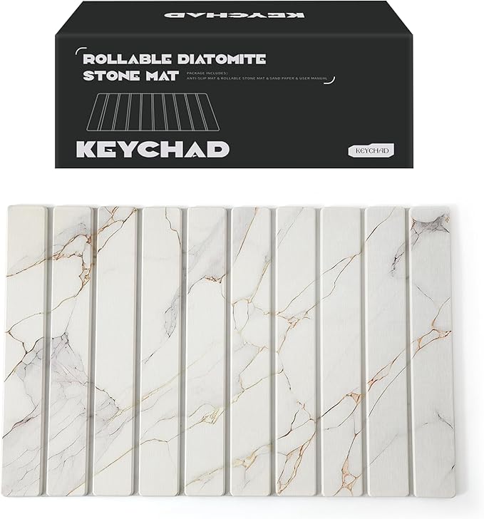 KEYCHAD Large Stone Drying Mat for Kitchen Counter - 23.4" x 15.4" Quick Drying Foldable Dish Drying Mat - Super Absorbent Diatomaceous Earth Mat - Stone Dish Drying Mat for Cups Bottles
