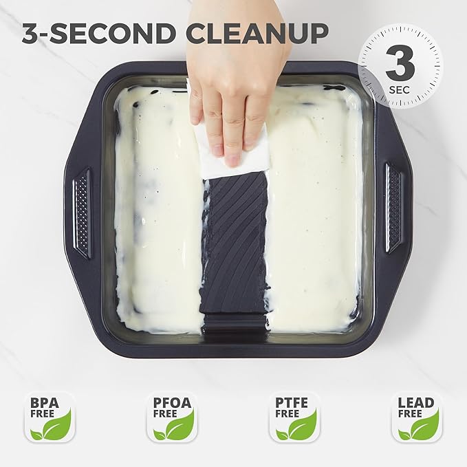 HONGBAKE 9-Piece Non Stick Bakeware Sets with Wave Texture for Reduced Grease, 0.8mm Thick Non Toxic Baking Pans Set, Includes Stackable Cookie Sheets for Oven Cooking, Shimmer Blue