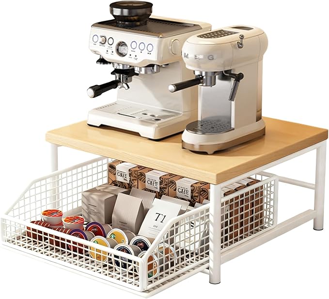 Funecy Coffee Pod Drawer,Coffee Machine Storage Rack,Home Kitchen Counter Coffee Bar Organizer,Storage Basket Drawer (White)