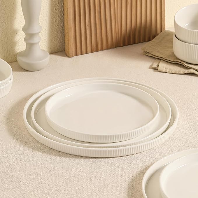 Dizada Round Serving Platters 3-Pack (12.8"/10.8"/8.8") - White Porcelain Serving Trays for Veggie, Fruit, Cheese, Snack, Party Entertaining