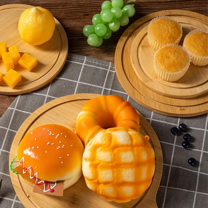 6 Pack Pizza Board Set – Premium Wooden Pizza Plates for Serving & Cutting, Round Bamboo Pizza Plate with Handle, Durable & Lightweight for Home & Restaurant (Up to 13 Inches),8inch