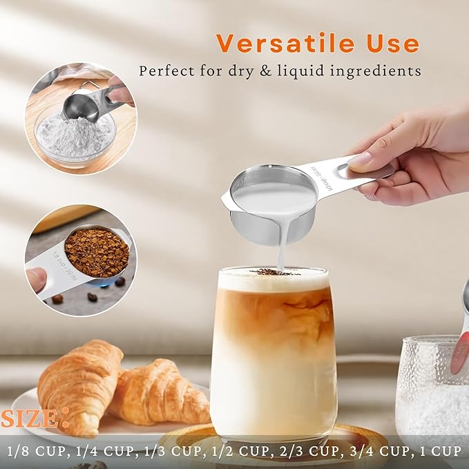 35PCS Stainless Steel Measuring Cups and Spoons Set, 7 Nesting Measuring Cups, Round & Rectangular Spoons with Clear Engraved Markings, 2-Pack Mini Spoon Sets with Leveler for Precise Cooking & Baking