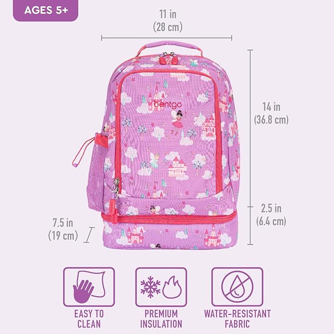 Bentgo Kids 2-in-1 Backpack & Insulated Lunch Bag - Durable 16” Backpack & Lunch Container in Unique Prints for School & Travel - Water Resistant, Padded & Large Compartments (Fairies)