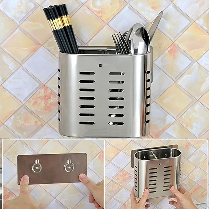 Fdit Household Wall Mount Utensil Drying Racks,Cooking Utensil Holder Flatware Hanging Organizer Drying Racks with Hollow Design for Spoons Knives Forks Chopsticks