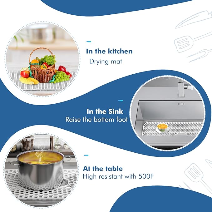Bestjing Silicone Sink Protectors for Kitchen Sink with Center Drain - 24.8"x 13" Kitchen Protector Accessory, Non-Slip Heat Resistan Mat for Bottom of Farmhouse Stainless Steel Porcelain (White)