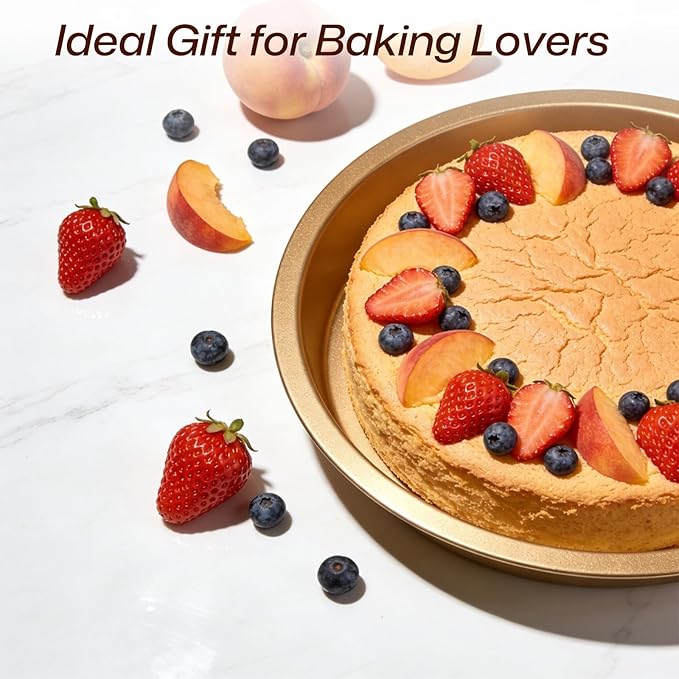 5-Piece Gold Nonstick Baking Pans Set, Carbon Steel Bakeware Includes Round Cake Pan, 6-Cup Muffin Pan, Square Pan, Pizza Pan, Loaf Pan, Complete Baking Tools for Home Baking & Gift