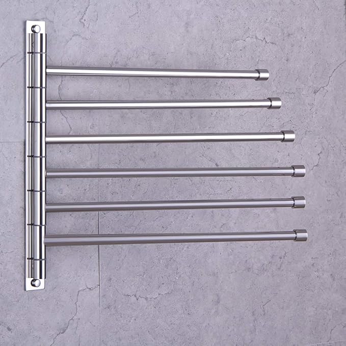 GERZWY Bathroom Swing Arm Towel Bars Wall Mount Bath Towel Rack with 6 Arms Hanger Towel Holder Organizer Polished Stainless Steel HYG06-JG