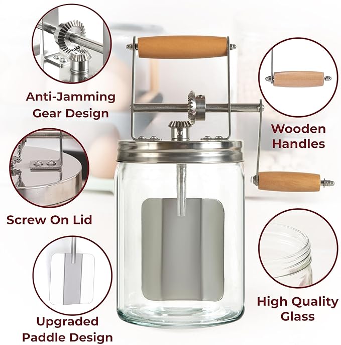 Dazey Butter Churn - Hand Crank Butter Churner- Manual Butter Maker- Beech Wood BUTTER PADDLES INCLUDED. Create Delicious Homemade Butter With Your Own Hand Crank Dazey Butter Churner (Turn N Churn)