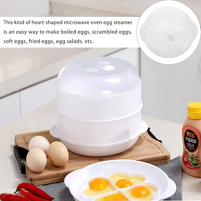 DOITOOL Heart Shape Microwave Egg Poacher Steamer Mold Egg Cooker Cookware Kitchen Specialty Cookware for Breakfast and Healthy Cooking