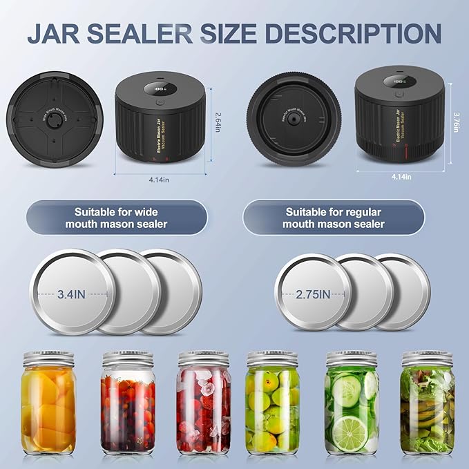 ATTIKBIZ Mason Jar Vacuum Sealer - Electric Vacuum Sealer for Jars with Wide and Regular Mouth Mason Jars, Vacuum Sealing Machine for Food Storage - Black