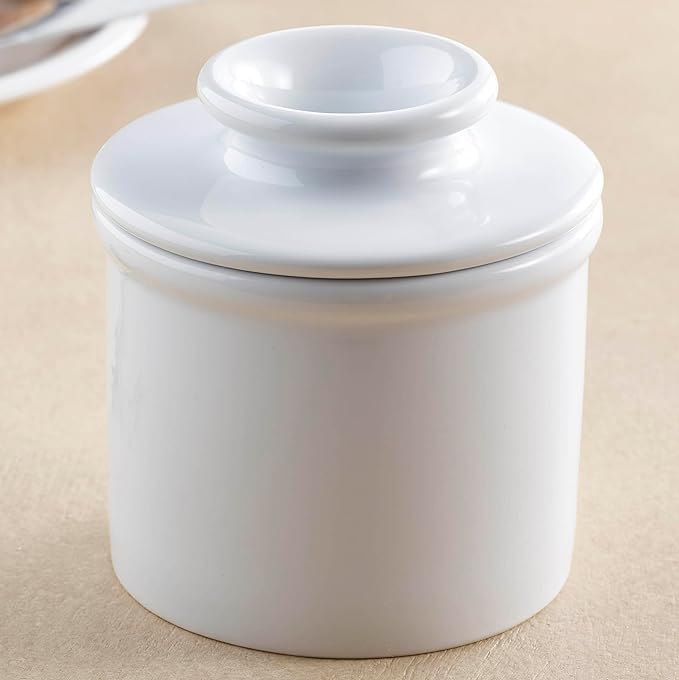 Butter Bell - The Original Butter Bell Crock by L. Tremain, a Countertop French Ceramic Butter Dish Keeper for Spreadable Butter, French Ceramic Butter Dish Keeper, Specialty - Classic White