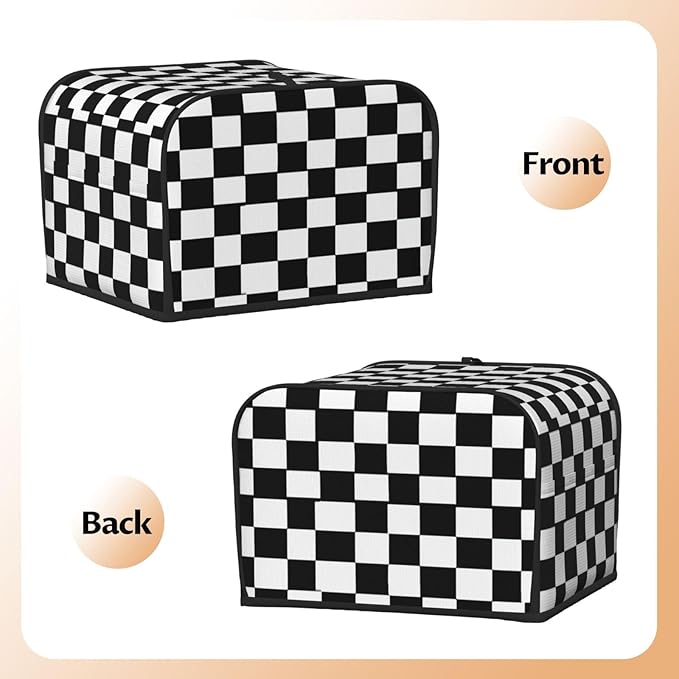 Toaster Cover 4 Slice Checkerboard Pattern Black White Kitchen Small Appliance Covers with Pockets Dust and Fingerprint Protection