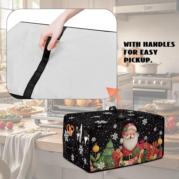Toaster Oven Cover Dust-Proof Countertop Convection Oven Cover Protective Smart Microwave Oven Accessories and Decor, S, Santa Claus Snowflake Black Christmas Decor