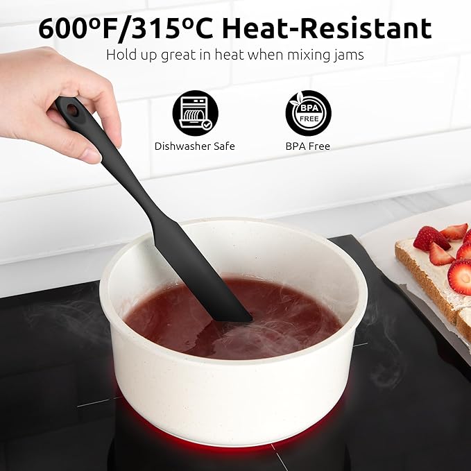 U-Taste 600ºF Heat-Resistant 10in Long Skinny Silicone Jar Spatula, and 20inx16in Large Silicone Pastry Mat Food-Grade Non-Stick Dough Rolling Mat (Black+Transparent)