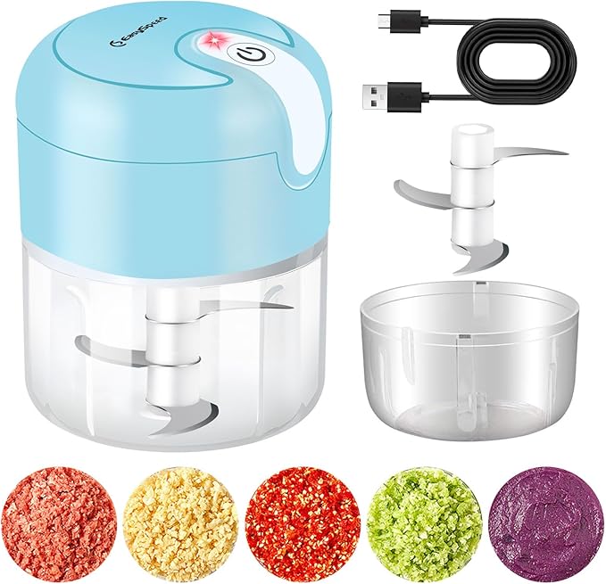 EASYSPEED Electric Garlic Chopper 1Cup, Mini USB Charging Wireless Food Processor with 304 Stainless Steel, 3 Sharp Blades, Portable Kitchen Meat Grinder for Onion, Garlic, Ginger, Baby Food