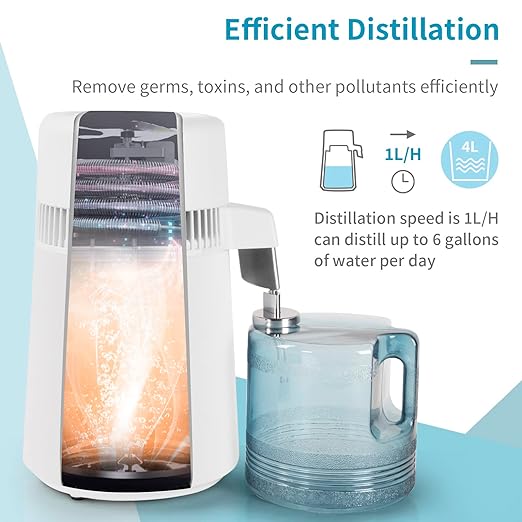 ROVSUN 【Upgraded】 1.1 Gallon/4L Water Distiller Countertop Distilled Water Machine with Flame-Retardant Material, BPA-Free Container & Stainless Steel Interior, 750W Distilled Water Maker Purifier