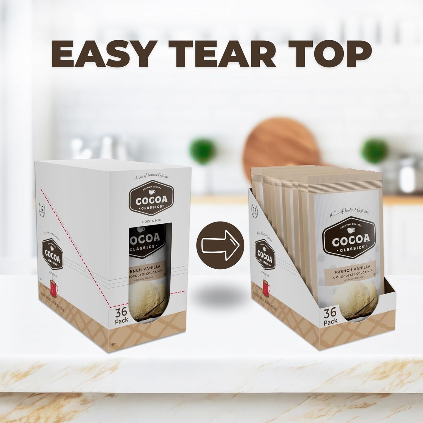 Cocoa Classics French Vanilla Cocoa Mix Hot Chocolate Made with Nonfat Milk Just Add Hot Water Make Hot or Iced Cocoa Gluten Free & Kosher Dairy Friendly 1.25oz Packets (Pack of 36)