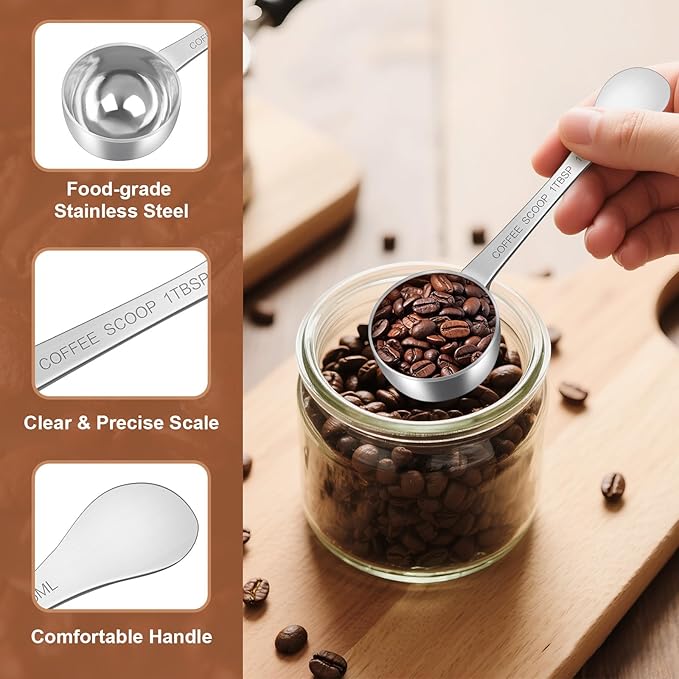 1PCS Coffee Scoop(1TBSP | 3TSP | 15ML), Stainless Steel Measuring Spoon, Food Grade Scooper for Ground Coffee, Bean, Powder, Espresso