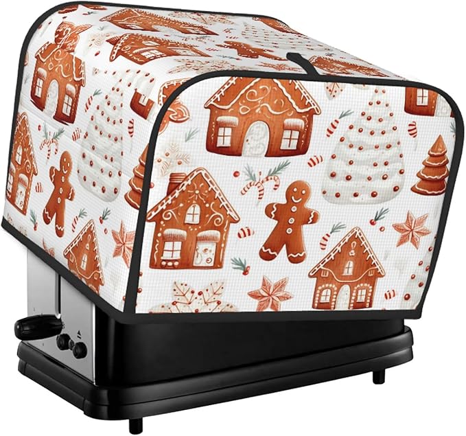 Toaster Cover 4 Slice Christmas Tree Gingerbread Snow Waterproof Appliance Cover with Hang Loop Bread Baker Toaster Cover for Kitchen