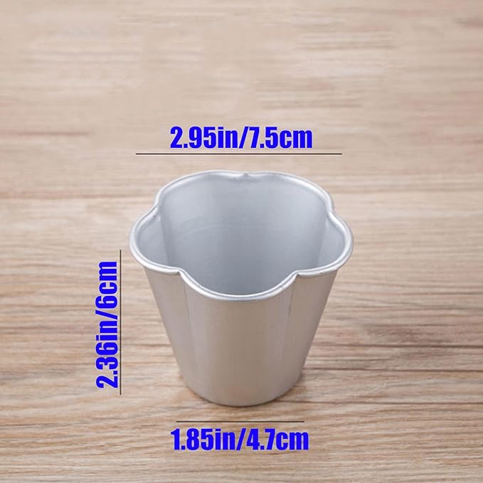 6 Pcs Popover Pan, Aluminium Pudding Tin Cup Baking Maker, Individual Muffin Chocolate Molten Brownie Tumbler Raspberry Souffle Cupcake Pudding Mould - Five-Petaled Flower Shape 3"x 2.4"
