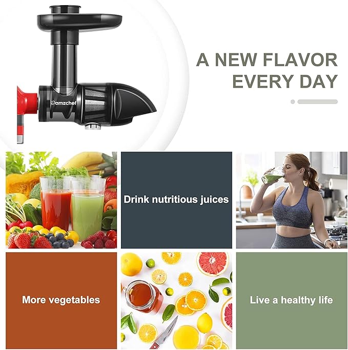 Masticating Juicer Attachment for All Kitchen Aid Stand Mixers, Easy to Clean Slow Juicing Parts, Cold Press Accessories for Fruits & Vegetables, Machine not Included, Black