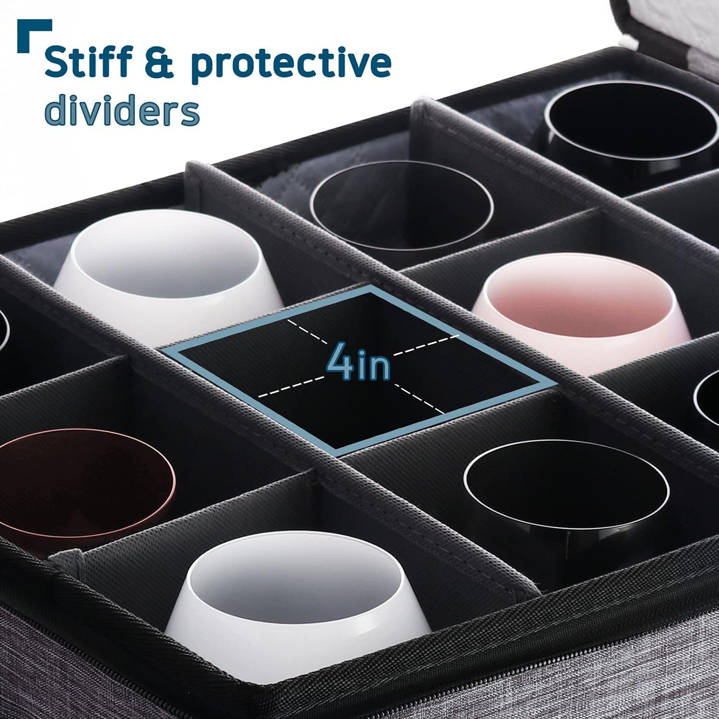 Hearth & Harbor Wine Glass Storage Box with Dividers, Quilted and Stackable Stemware Storage Cases, Service of 12 Glass China Container Hard Shell for Moving and Organization, Grey