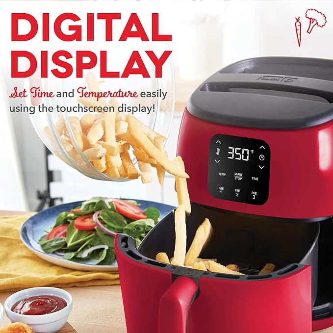 Dash Digital Tasti-Crisp™ Air Fryer - Compact Electric Digital Fryer With Auto Shut-Off Feature - Ideal for Small Spaces - AirCrisp® Technology - 2.6 Quarts - Red