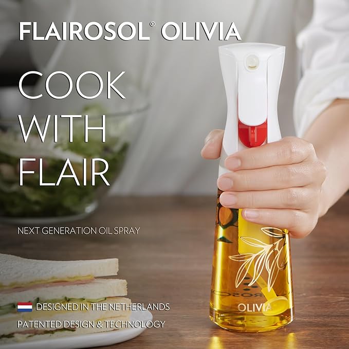 FLAIROSOL OLIVIA 130ml and 200ml Glass Olive Oil Sprayer, Olive Oil Sprayer for Cooking, Kitchen, Air Fryer, Salad, BBQ (Golden Leaves)